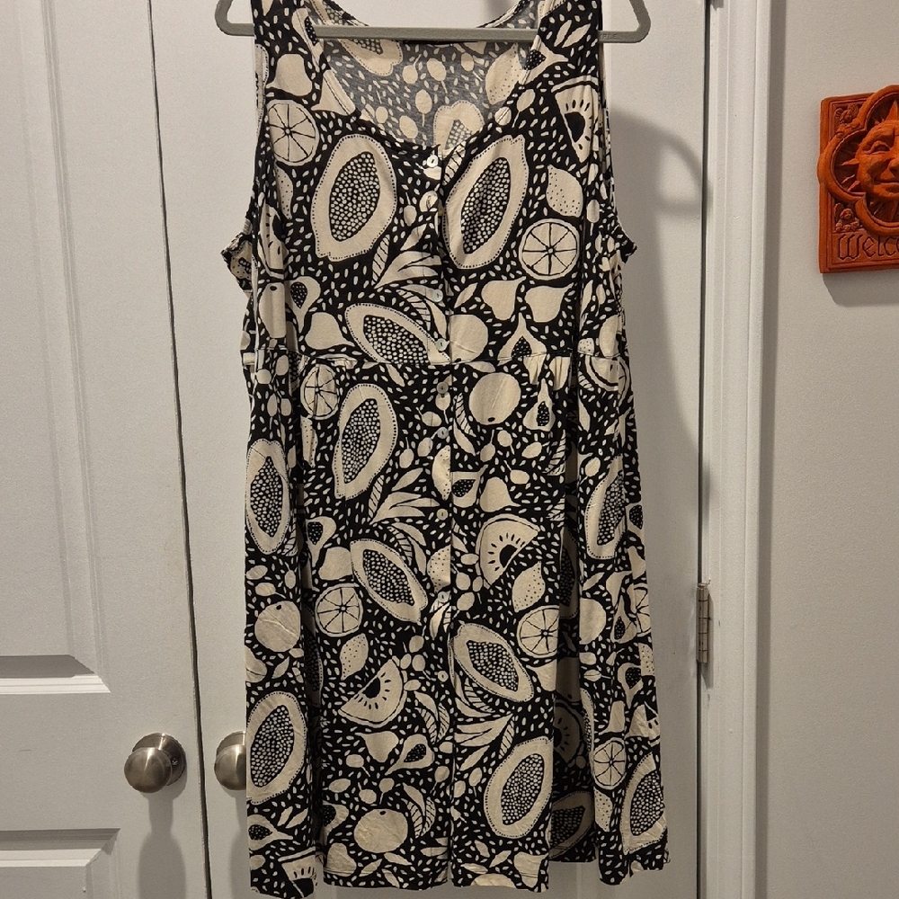 GUDRUN SJODEN Black and Cream Sleeveless Patterned Dress/Vest